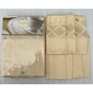 Lenox Laurel Leaf 70" x 104" Ivory Rectangle Tablecloth With 7 Napkins Match New